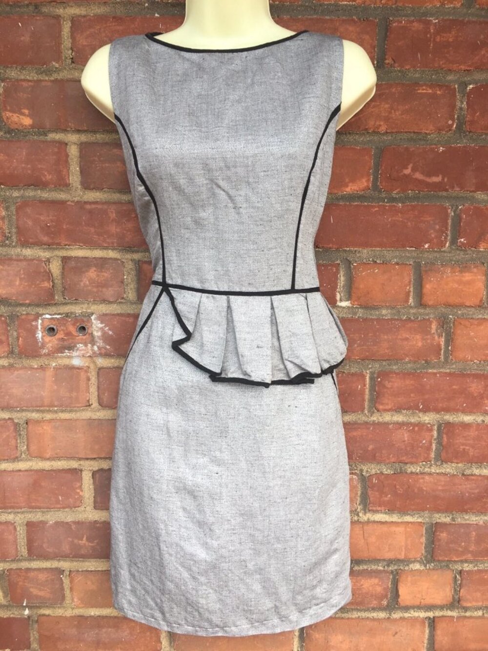 MILLY Black White Silver Shimmer Sheath Dress Ruffle Trim